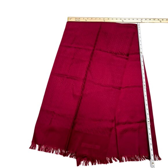 Christian Dior Scarf/Shaw Silk Fringed 64"x 17" Burgendy Dark Red Logo Print (79 - Picture 11 of 11